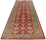 4x13 Red and Green Kazak Tribal Runner