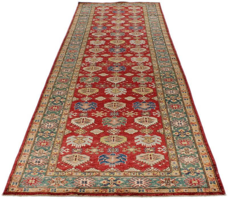 4x13 Red and Green Kazak Tribal Runner