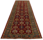 4x13 Red and Green Kazak Tribal Runner
