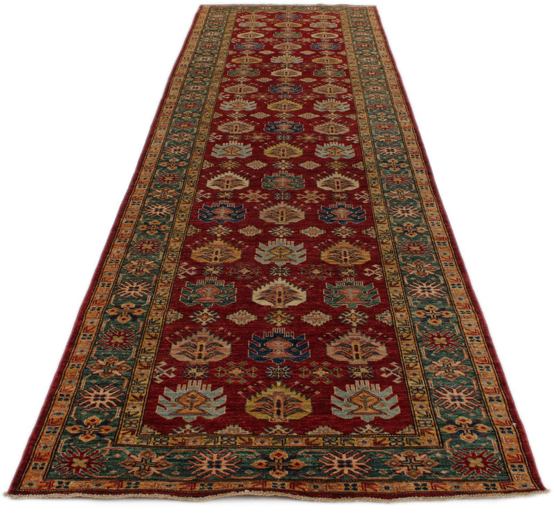 4x13 Red and Green Kazak Tribal Runner