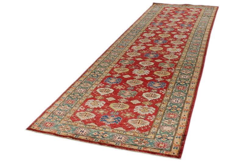 4x13 Red and Green Kazak Tribal Runner