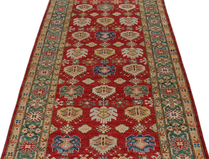 4x13 Red and Green Kazak Tribal Runner
