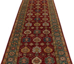 4x13 Red and Green Kazak Tribal Runner