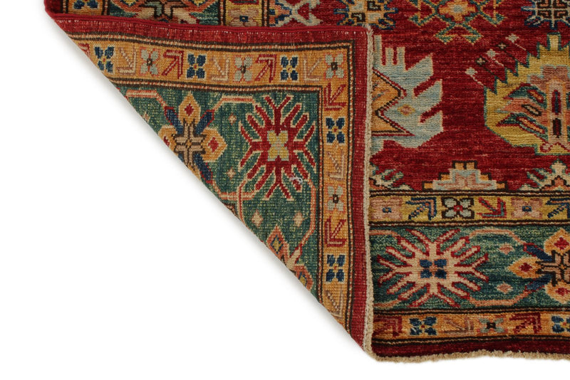 4x13 Red and Green Kazak Tribal Runner