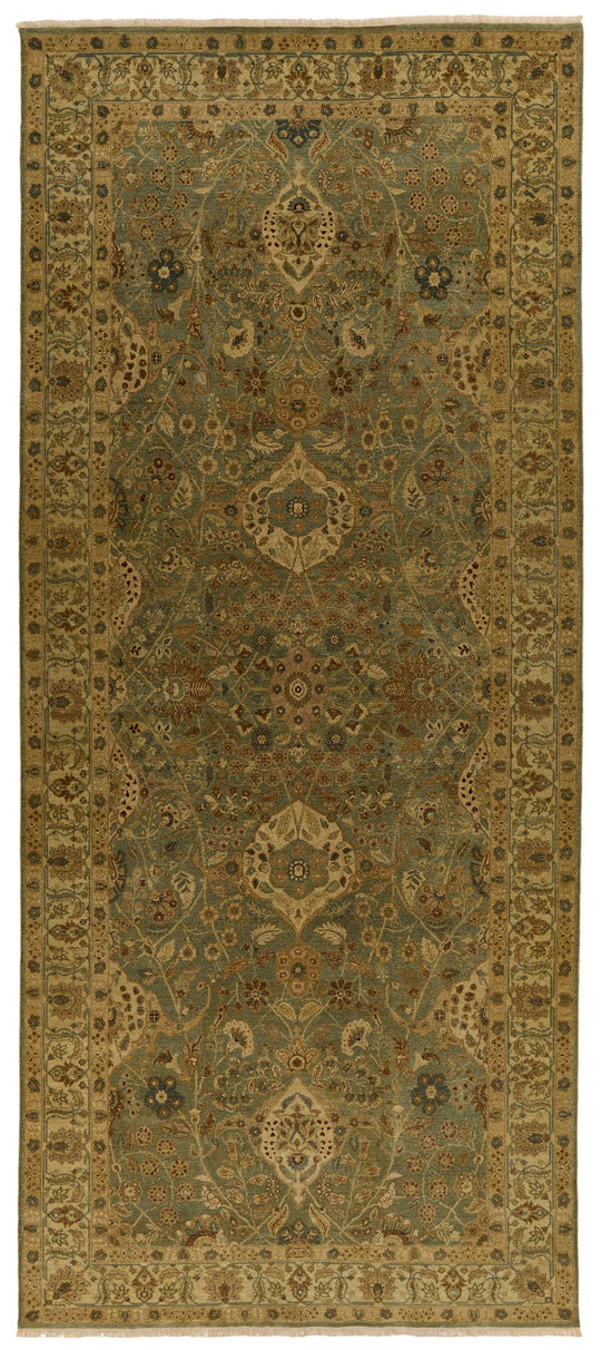 6x14 Light Green and Beige Persian Rug