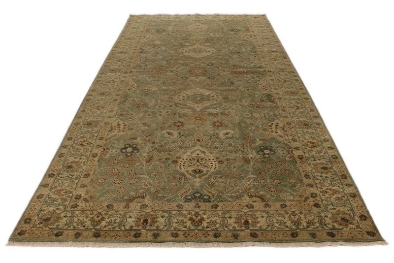6x14 Light Green and Beige Turkish Oushak Rug
