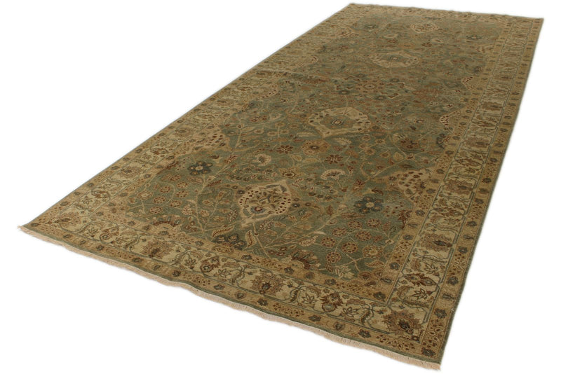 6x14 Light Green and Beige Turkish Oushak Rug