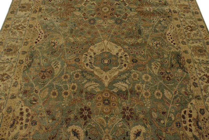6x14 Light Green and Beige Turkish Oushak Rug