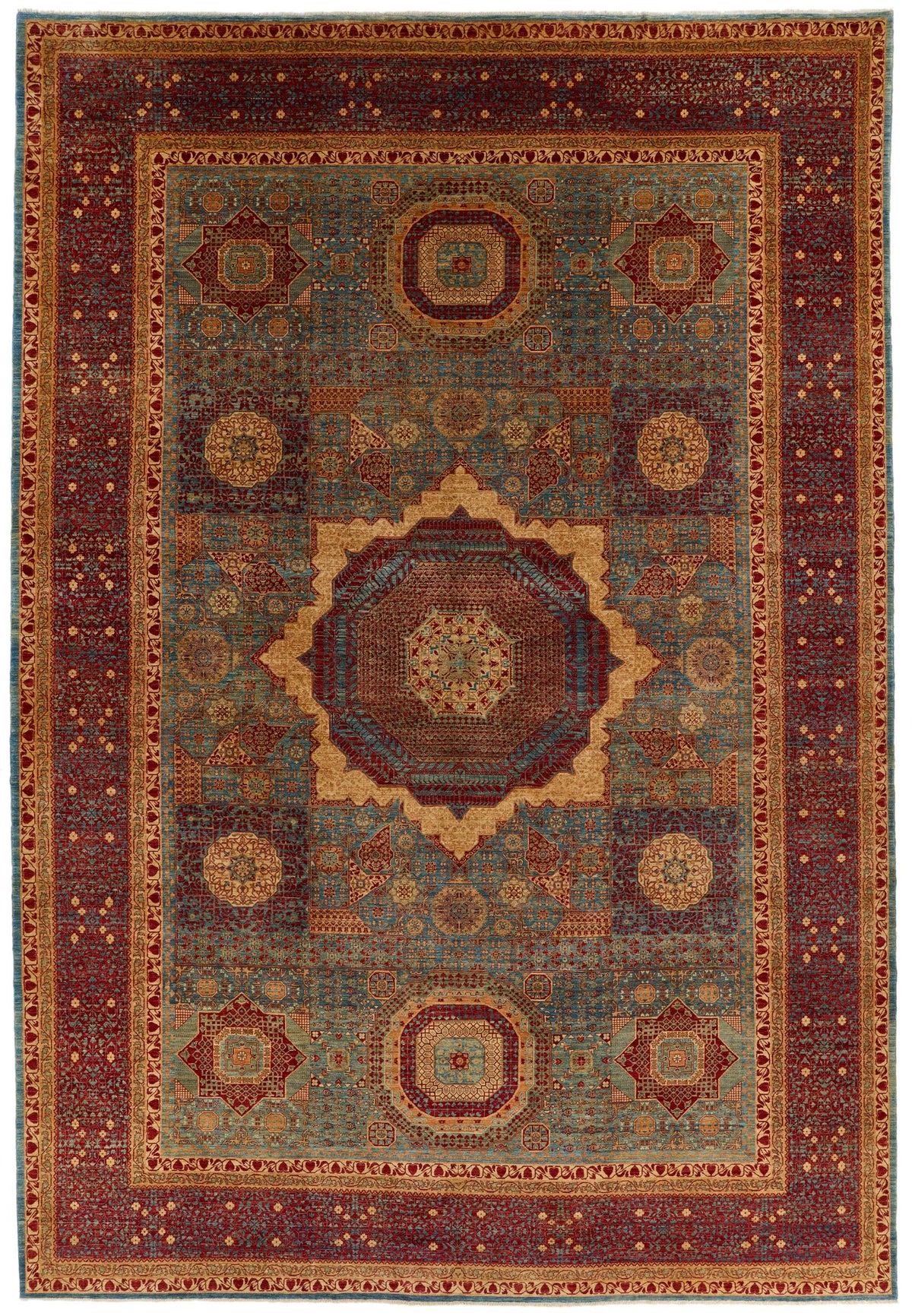 12x17 Burgundy and Multicolor Turkish Tribal Rug