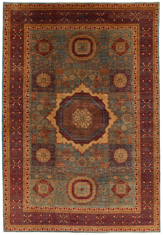 12x17 Burgundy and Multicolor Turkish Tribal Rug