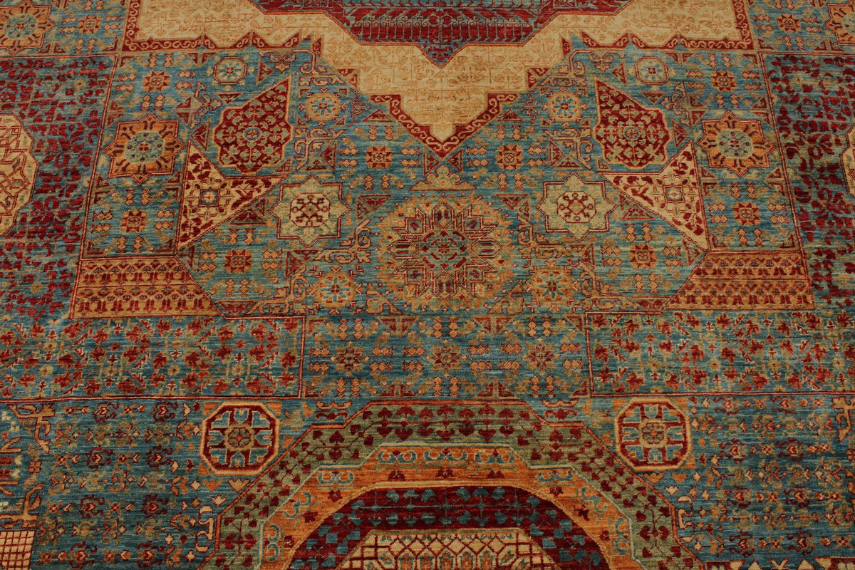 12x17 Burgundy and Multicolor Turkish Tribal Rug