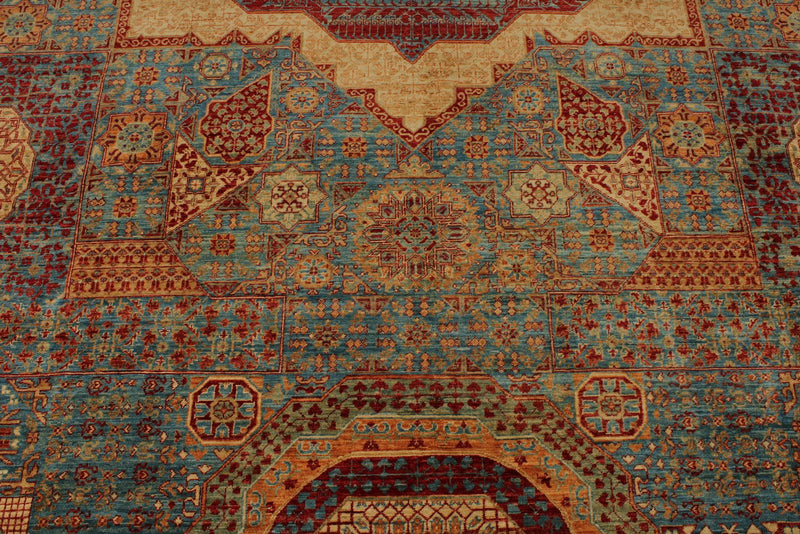 12x17 Burgundy and Multicolor Turkish Tribal Rug