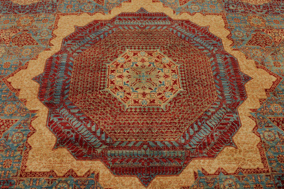 12x17 Burgundy and Multicolor Turkish Tribal Rug