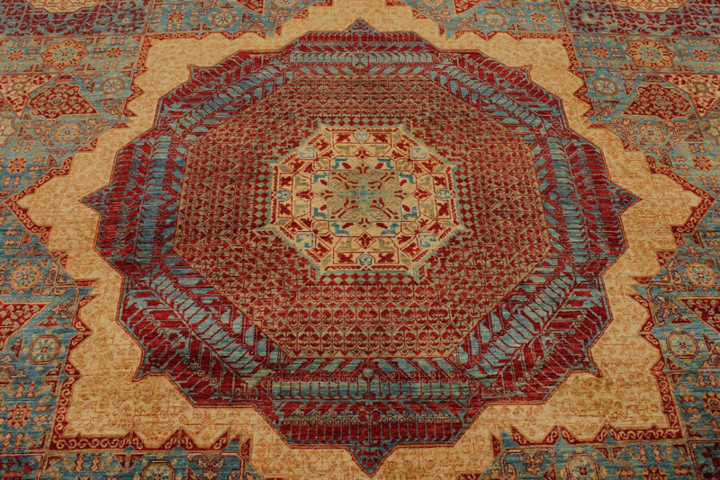 12x17 Burgundy and Multicolor Turkish Tribal Rug
