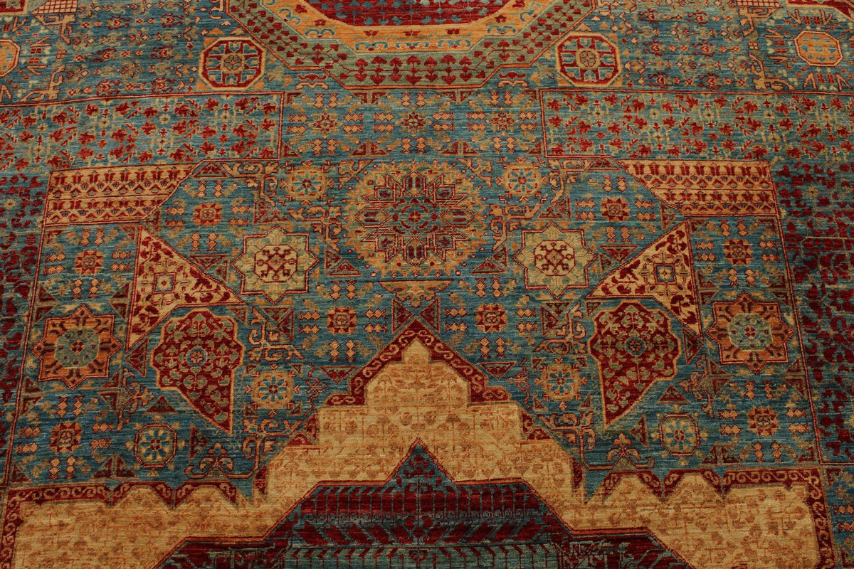 12x17 Burgundy and Multicolor Turkish Tribal Rug