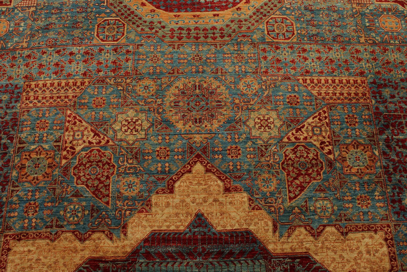 12x17 Burgundy and Multicolor Turkish Tribal Rug