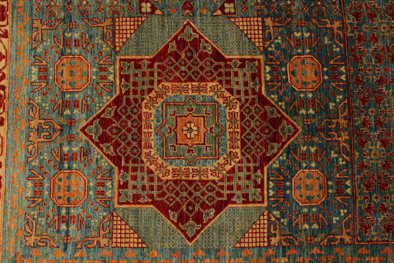 12x17 Burgundy and Multicolor Turkish Tribal Rug