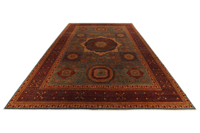 12x17 Burgundy and Multicolor Turkish Tribal Rug