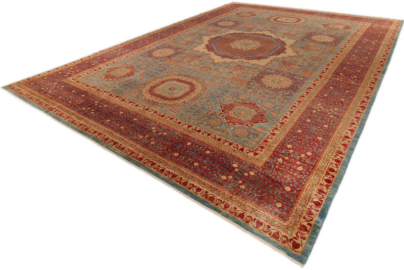 12x17 Burgundy and Multicolor Turkish Tribal Rug