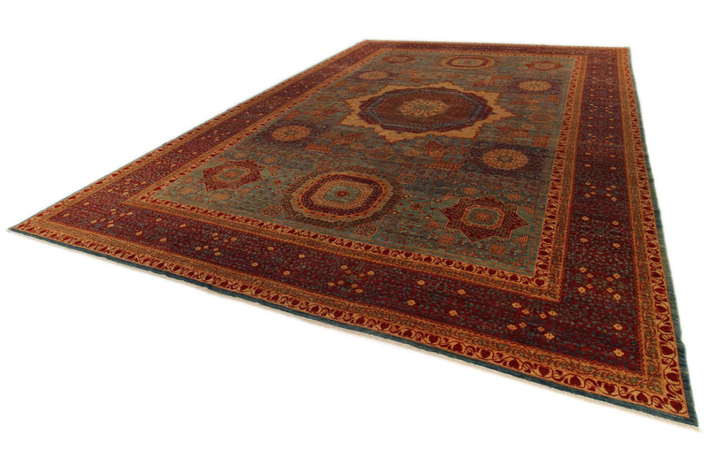 12x17 Burgundy and Multicolor Turkish Tribal Rug