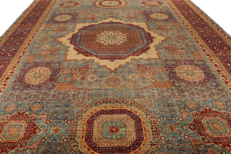 12x17 Burgundy and Multicolor Turkish Tribal Rug