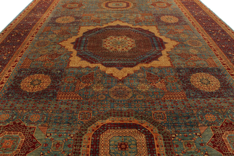 12x17 Burgundy and Multicolor Turkish Tribal Rug