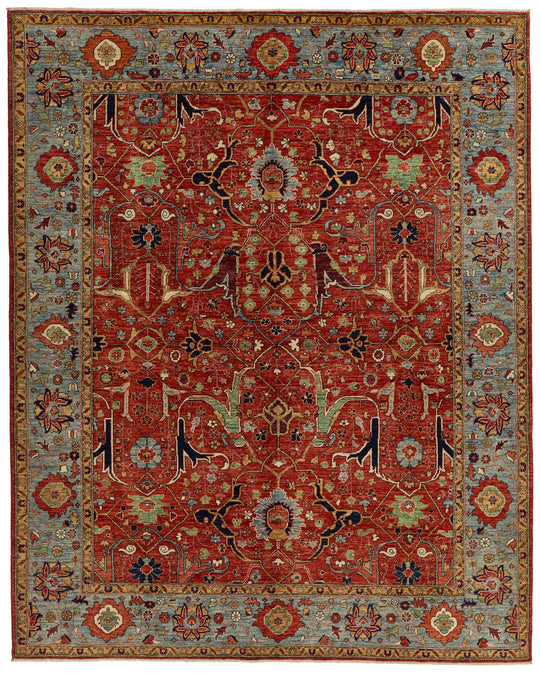 8x10 Rust and Light Blue Anatolian Traditional Rug