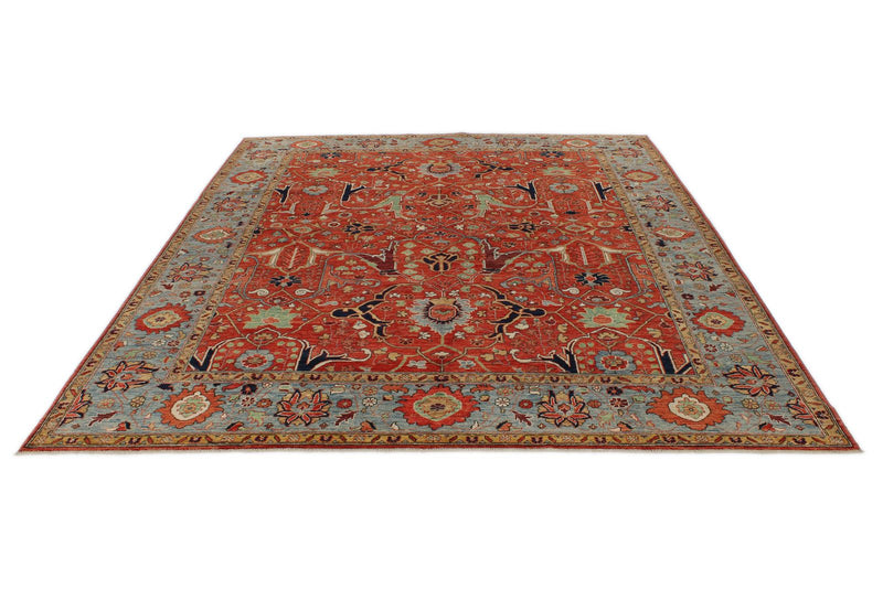 8x10 Rust and Light Blue Anatolian Traditional Rug