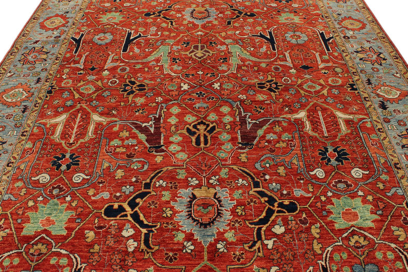 8x10 Rust and Light Blue Anatolian Traditional Rug