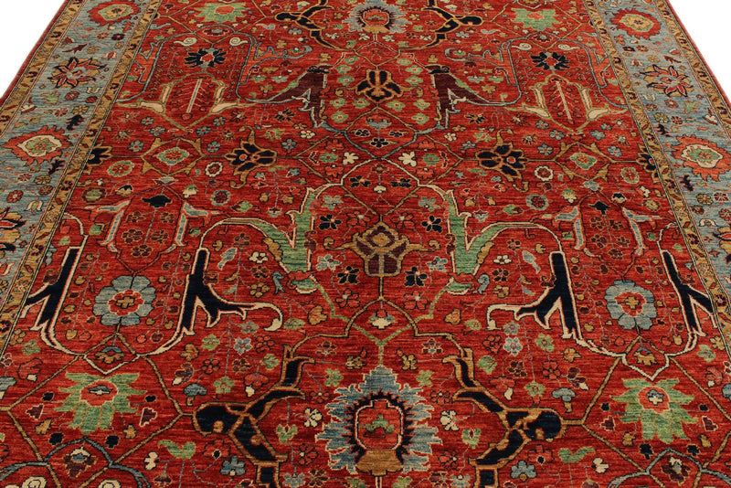 8x10 Rust and Light Blue Anatolian Traditional Rug