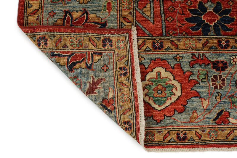 8x10 Rust and Light Blue Anatolian Traditional Rug