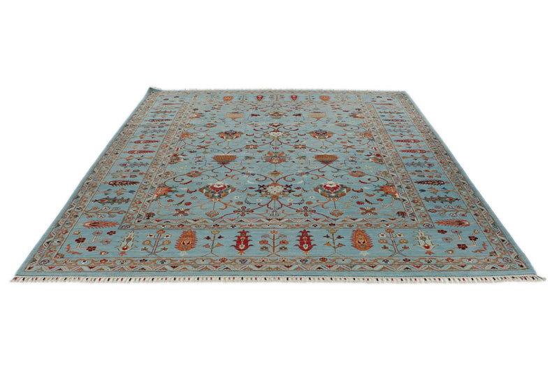 8x9 Light Blue and Multicolor Turkish Tribal Rug