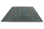 8x9 Light Blue and Multicolor Turkish Tribal Rug