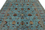 8x9 Light Blue and Multicolor Turkish Tribal Rug