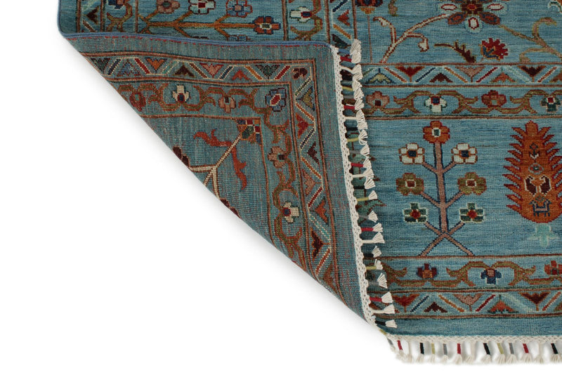 8x9 Light Blue and Multicolor Turkish Tribal Rug
