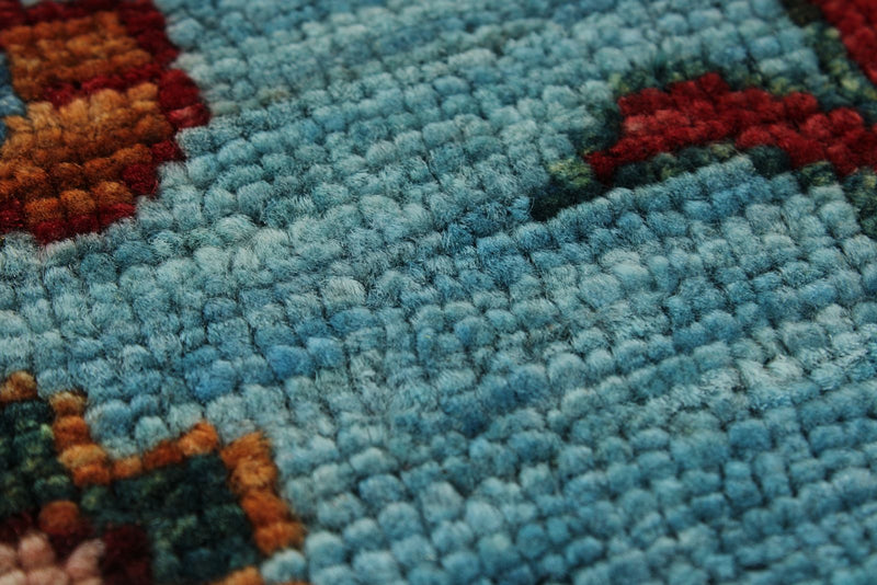 8x9 Light Blue and Multicolor Turkish Tribal Rug