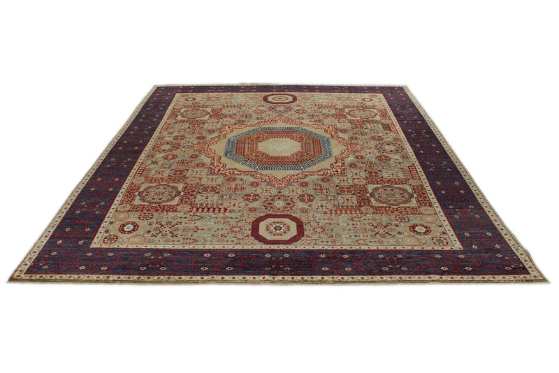 8x10 Light Green and Navy Turkish Tribal Rug