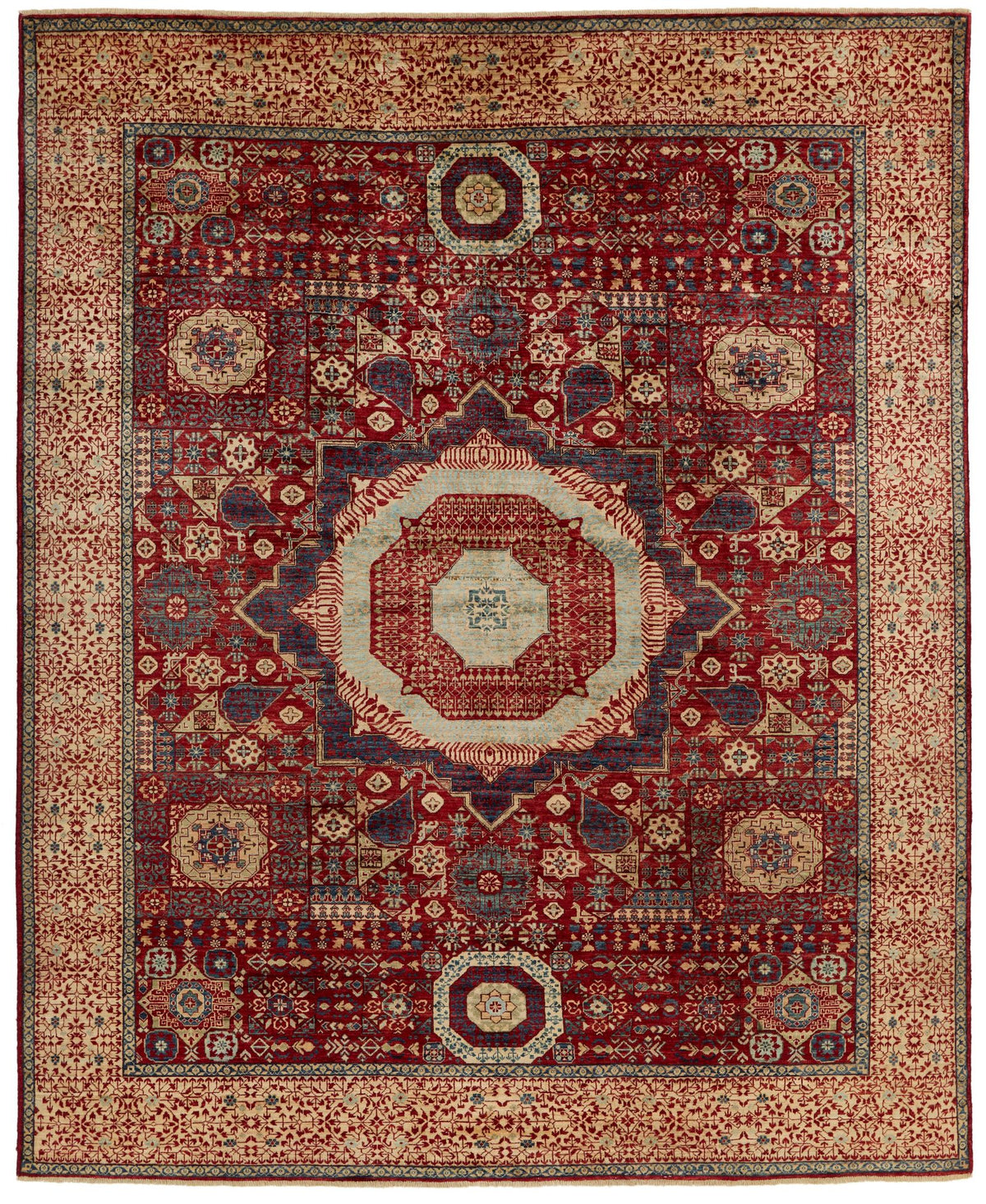 8x10 Red and Ivory Turkish Tribal Rug