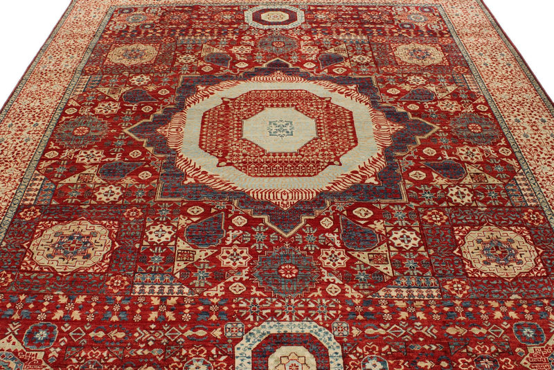 8x10 Red and Ivory Turkish Tribal Rug