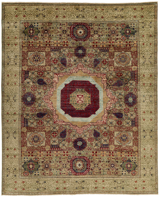 8x10 Green and Multicolor Turkish Tribal Rug
