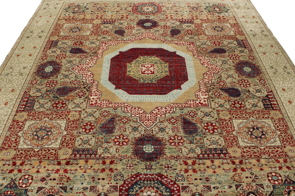 8x10 Green and Multicolor Turkish Tribal Rug