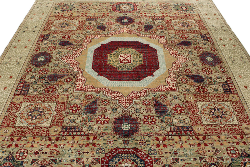 8x10 Green and Multicolor Turkish Tribal Rug