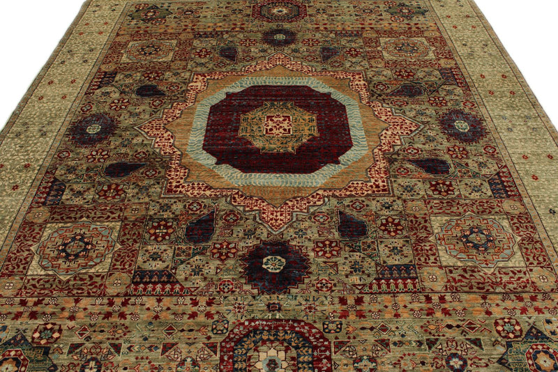 8x10 Green and Multicolor Turkish Tribal Rug