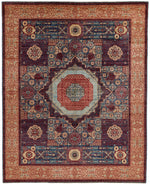 8x10 Light Blue and Ivory Turkish Tribal Rug