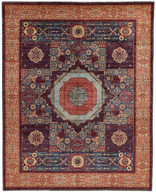 8x10 Light Blue and Ivory Turkish Tribal Rug