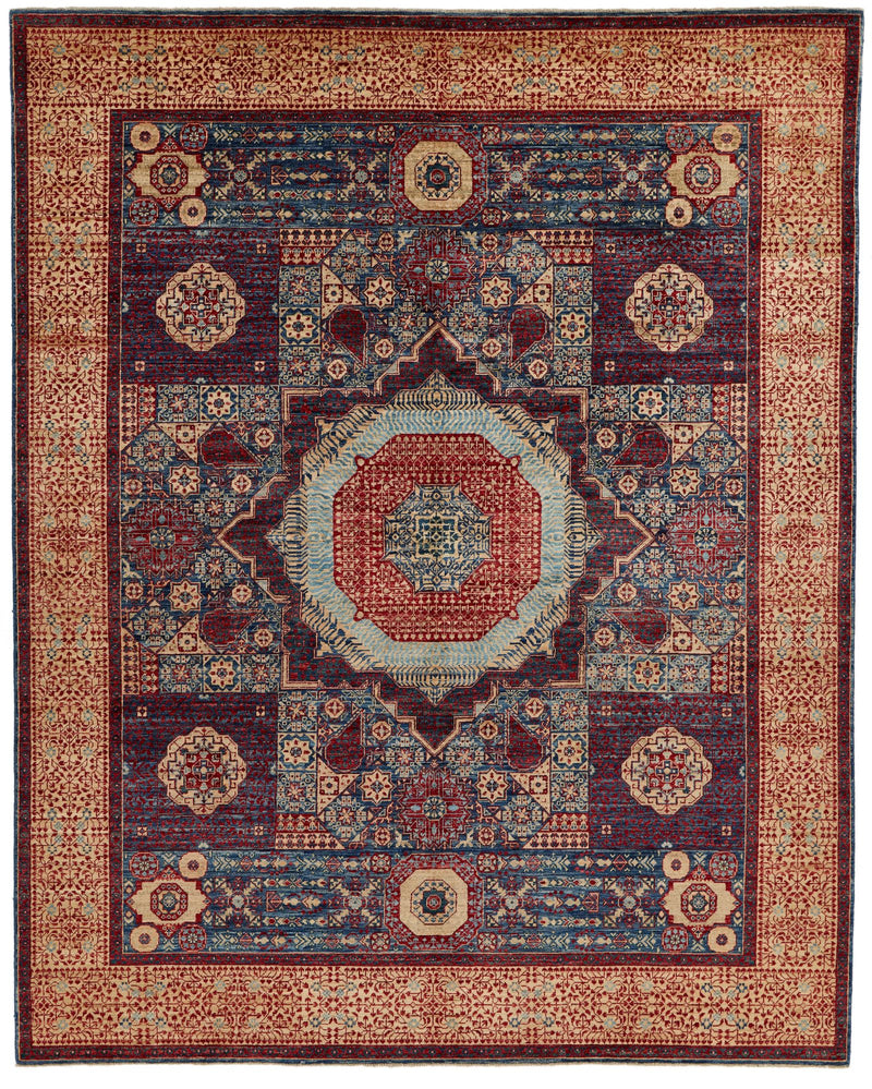 8x10 Light Blue and Ivory Turkish Tribal Rug