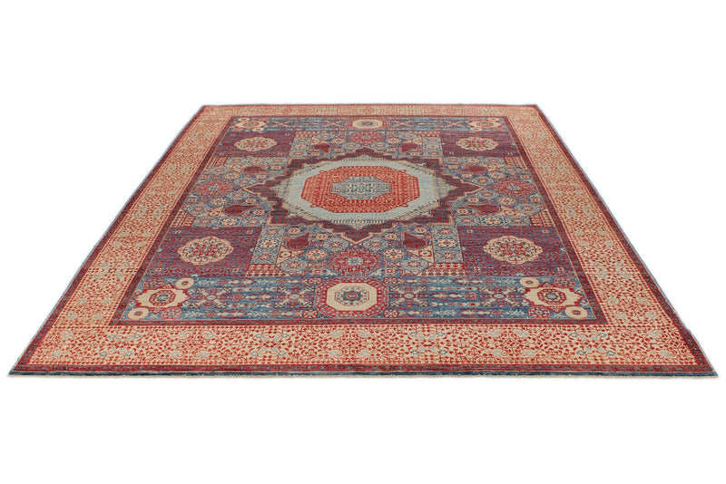 8x10 Light Blue and Ivory Turkish Tribal Rug