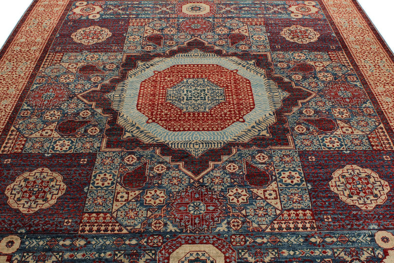 8x10 Light Blue and Ivory Turkish Tribal Rug