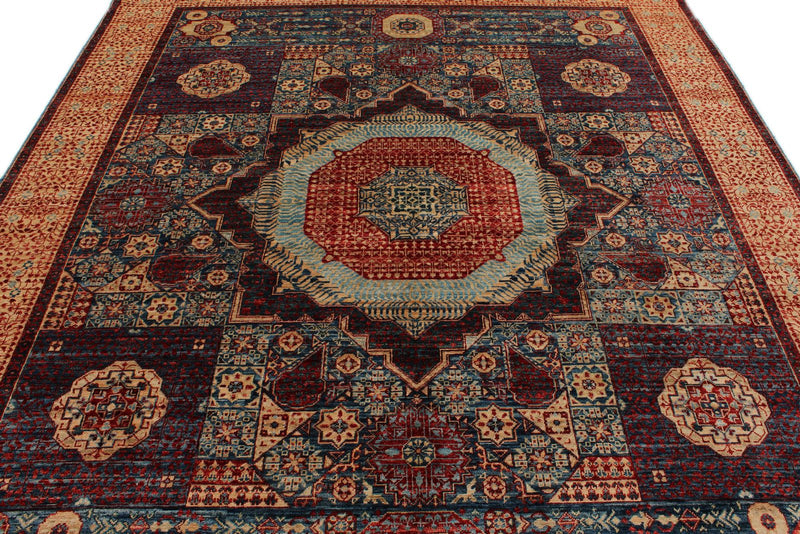 8x10 Light Blue and Ivory Turkish Tribal Rug