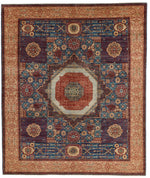 8x9 Blue and Multicolor Turkish Tribal Rug